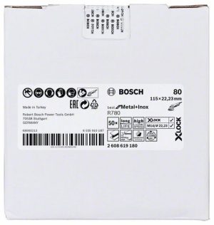 Bosch X-LOCK vlaknasta ploča, 115 mm, G80, zvezdasta rupa, R780 Best for Metal + Inox 2608619180