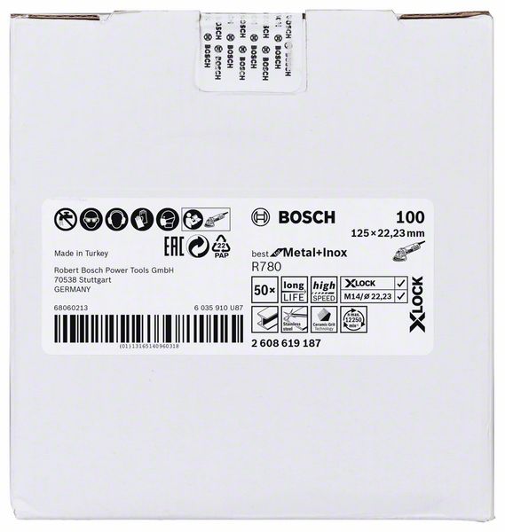 Bosch X-LOCK vlaknasta ploča, 125 mm, G80, zvezdasta rupa, R780 Best for Metal + Inox 2608619186