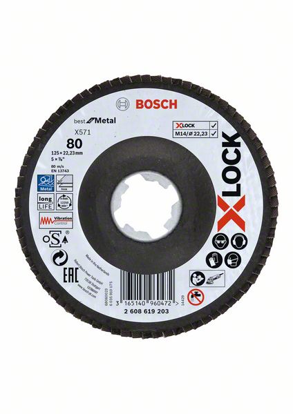 Bosch X-LOCK lamelne ploče, verzija pod uglom, vlaknasta ploča, Ø125 mm, G 80, X571, Best for Metal, 1 komad 2608619203