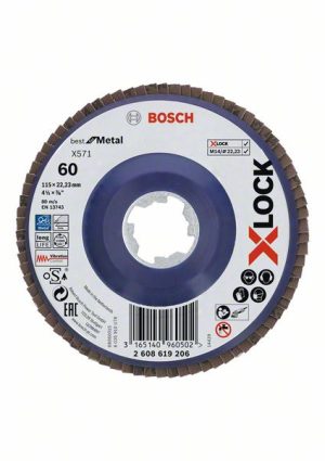 Bosch X-LOCK lamelne ploče, ravna verzija, plastična ploča, Ø115 mm, G 60, X571, Best for Metal, 1 komad 2608619206
