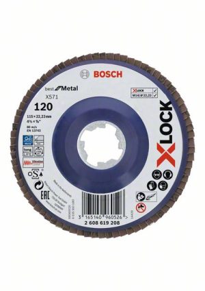Bosch X-LOCK lamelne ploče, ravna verzija, plastična ploča, Ø115 mm, G 120, X571, Best for Metal, 1 komad 2608619208