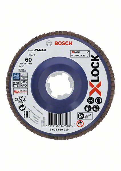 Bosch X-LOCK lamelne ploče, ravna verzija, plastična ploča, Ø125 mm, G 60, X571, Best for Metal, 1 komad 2608619210