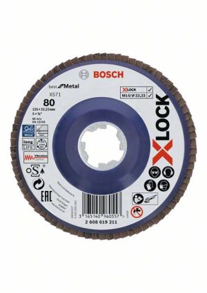 Bosch X-LOCK lamelne ploče, ravna verzija, plastična ploča, Ø125 mm, G 80, X571, Best for Metal, 1 komad 2608619211