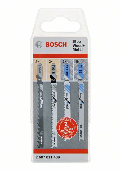 Bosch 18-delni komplet listova ubodne testere sa T držačom za drvo i metal 2607011439
