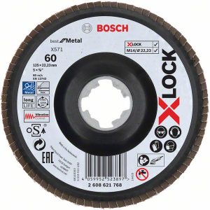 Bosch X-LOCK lamelne ploče, verzija pod uglom, plastična ploča, Ø125 mm, G 60, X571, Best for Metal, 1 deo 2608621768