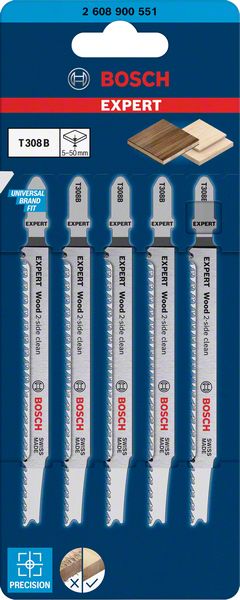 Bosch EXPERT „Wood 2-side clean“ T 308 B list ubodne testere, 5 delova 2608900551