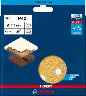 Bosch EXPERT C470 brusni papir sa 8 rupa za rotacione brusilice od 115 mm, G 40, 5 delova 2608900794