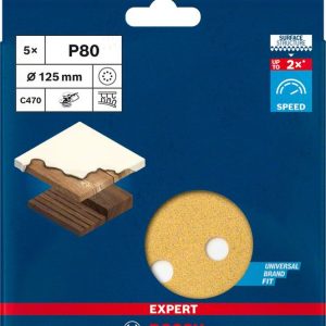 Bosch EXPERT C470 brusni papir sa 8 rupa za rotacione brusilice od 125 mm, G 80, 5 delova 2608900805