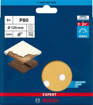 Bosch EXPERT C470 brusni papir sa 8 rupa za rotacione brusilice od 125 mm, G 80, 5 delova 2608900805