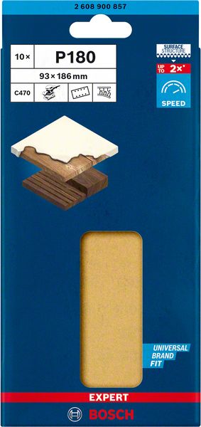 Bosch EXPERT C470 brusni papir sa 8 rupa za vibracione brusilice od 93 x 186 mm, G 180, 10 delova 2608900857