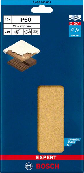 Bosch EXPERT C470 brusni papir sa 14 rupa za vibracione brusilice od 115 x 230 mm, G 60, 10 delova 2608900861