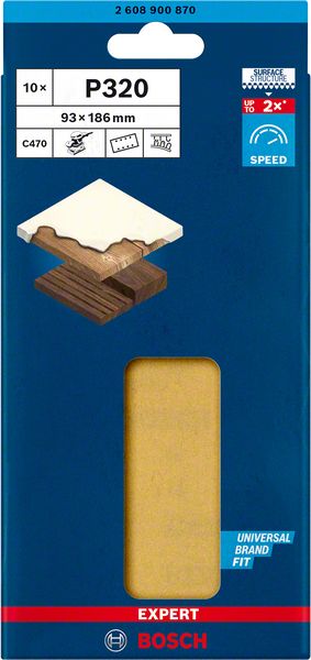 Bosch EXPERT C470 brusni papir sa 8 rupa za vibracione brusilice od 93 x 186 mm, G 320, 10 delova 2608900870