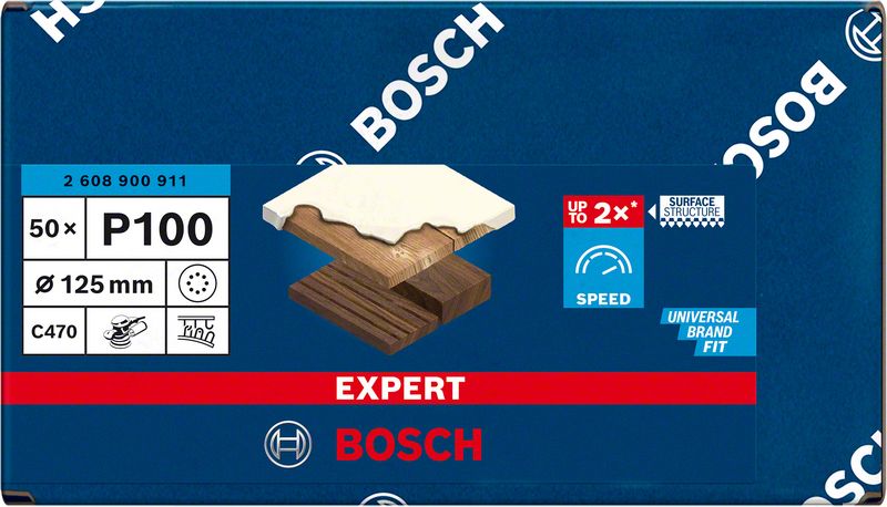 Bosch EXPERT C470 brusni papir sa 8 rupa za rotacione brusilice od 125 mm, G 100, 50 delova 2608900911