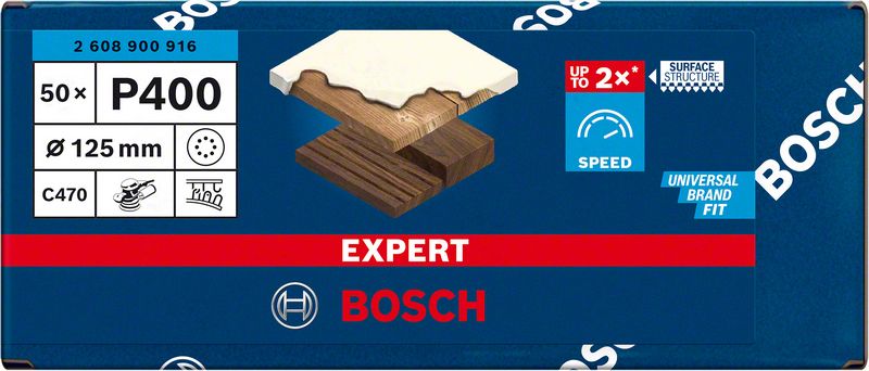 Bosch EXPERT C470 brusni papir sa 8 rupa za rotacione brusilice od 125 mm, G 400, 50 delova 2608900916