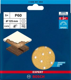 Bosch EXPERT C470 brusni papir sa više rupa za rotacione brusilice od 125 mm, G 60, 5 delova 2608901093