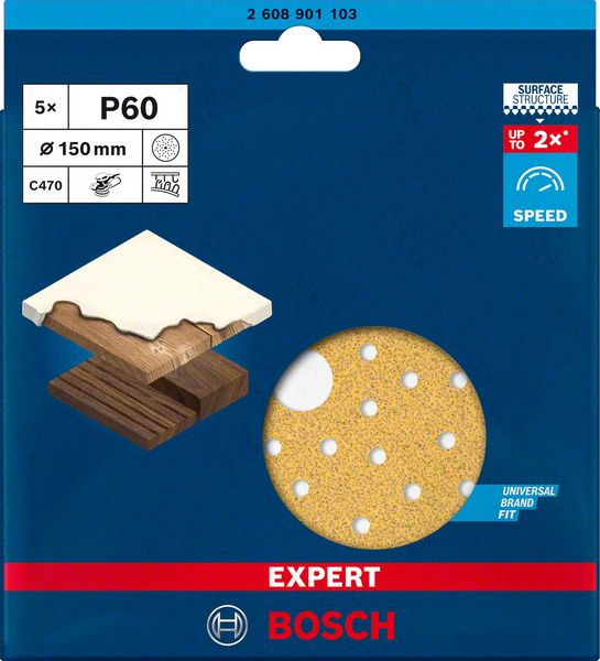 Bosch Professional 5x Carte Abrasive Expert C470 Con 6 Fori Per Legno Duro, Vernice Su Legno, 150 Mm, Grana 120, Accessorio Levigatrice Rotoorbitale - 11