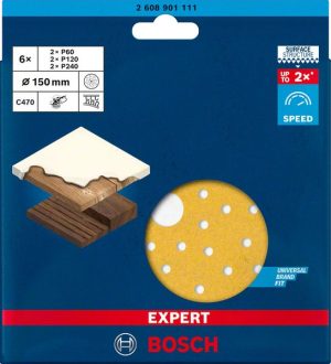Bosch Komplet EXPERT C470 brusnog papira za rotacione brusilice od 150 mm, sa više rupa, G 60/120/240 6 delova 2608901111