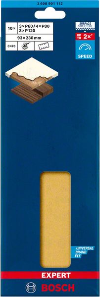 Bosch Komplet EXPERT C470 brusnog papira za vibracione brusilice od 93 x 230 mm, G 3x60/4x80/3x120, 10 delova 2608901112