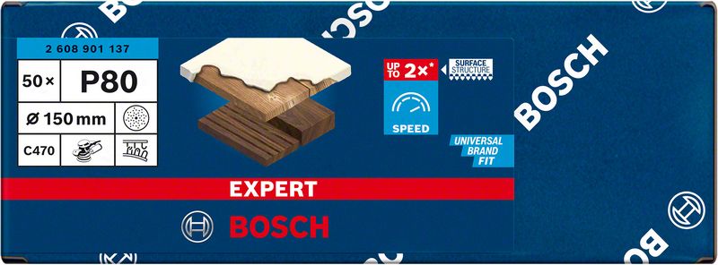 Bosch EXPERT C470 brusni papir sa više rupa za rotacione brusilice od 150 mm, G 80, 50 delova 2608901137
