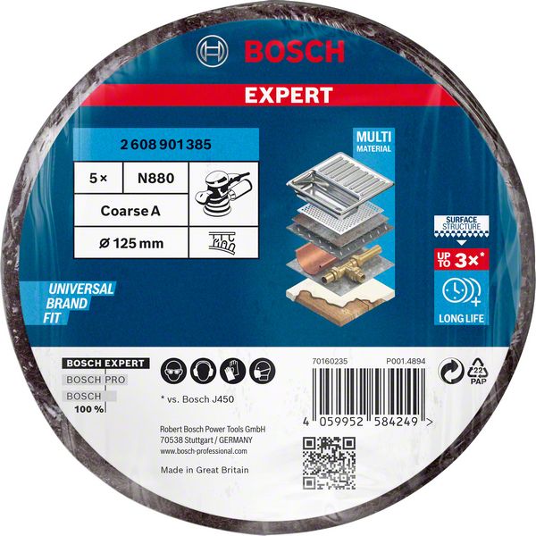 Bosch EXPERT N880 disk od filca za ekscentar brusilice od 125 mm, grubi, 5 komada 2608901385