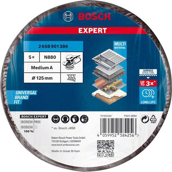 Bosch EXPERT N880 disk od filca za ekscentar brusilice od 125 mm, srednji, 5 komada 2608901386