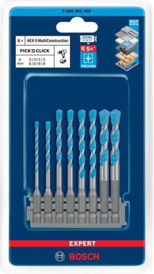 Bosch EXPERT HEX-9 MultiConstruction Pick & Click komplet 3–8 mm 2608901455