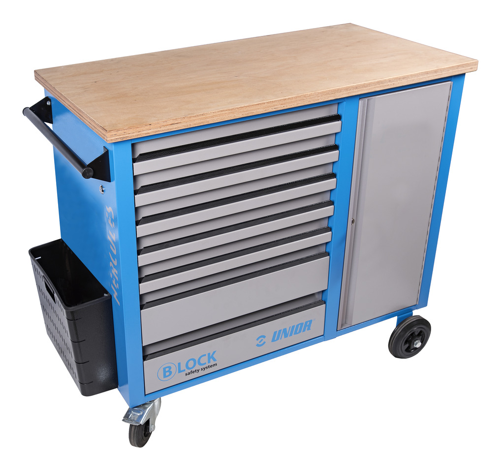 Unior 940H2BLOCK Kolica za alat "HERCULES" sa sigurnosnim "blok" sistemom sa 7 fioka i ormarićem, 1080x550x955, 626800