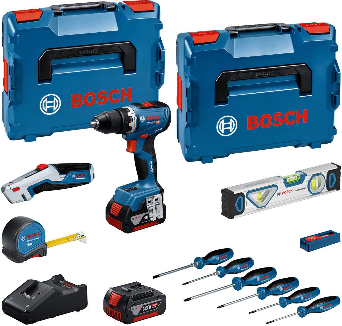 Bosch Komplet alata: GSR 18V-65 + 2x GBA 18V 5.0Ah + GAL 18V-40 + 19-delni set ručnog alata 0615A5007K