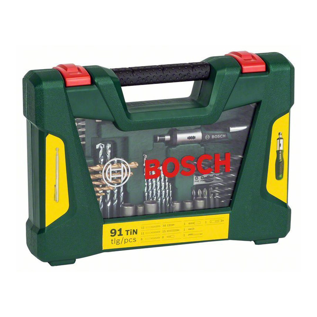 Bosch 91-delni V-Line TiN set burgija i bitova sa odvrtačem čegrtaljkom i magnetnim štapom, 2607017195, Humax Online Shop