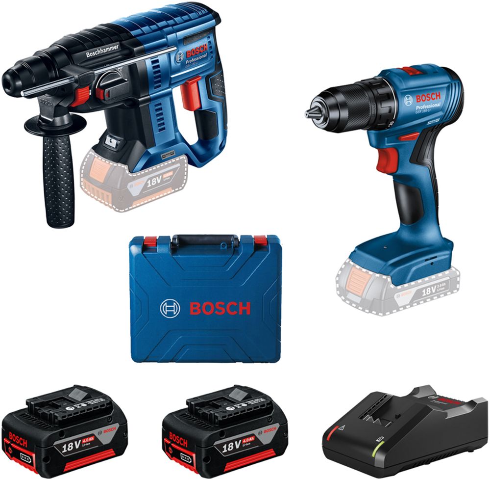 Bosch Akumulatorski set GSR 185-Li + GBH 180-LI; 18V; 2×4,0 Ah 0615990N20