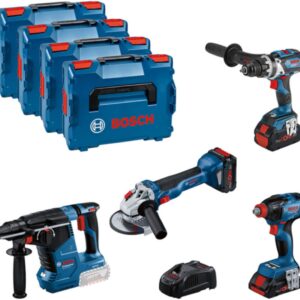 Bosch Set 4 akumulatorska alata 18V - bušilica, udarni odvrtač, ugaona brusilica, čekić bušilica 0615990N32