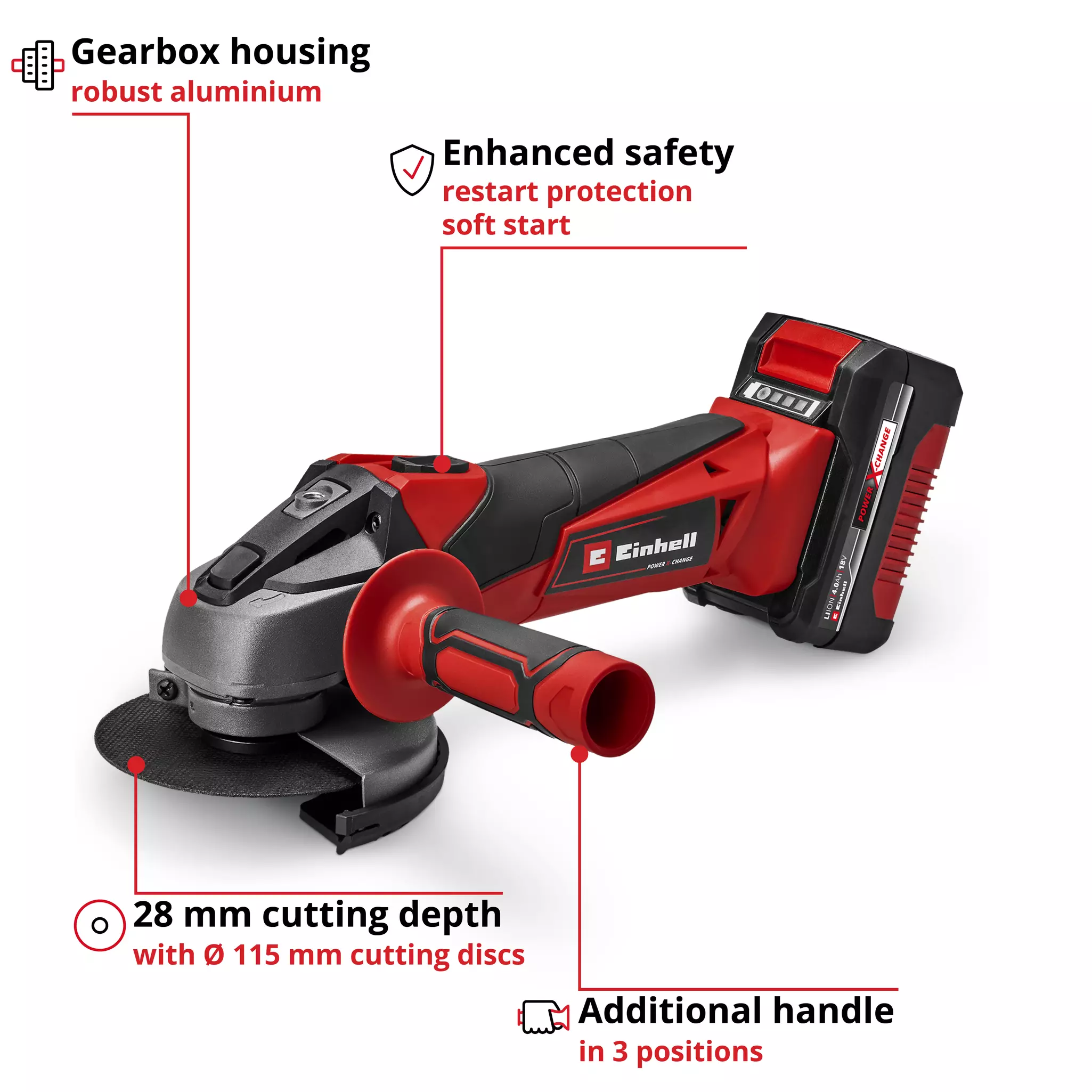 Einhell TC-AG 18/115 Li (1x4,0Ah) Akumulatorska ugaona brusilica set 4431133