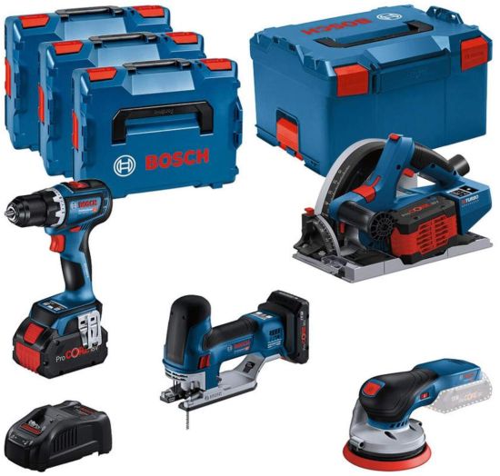 Set 4 akumulatorska alata Bosch 18V - bušilica, testera za uranjanje, ubodna testera, ekscentar brusilica 0615990N36