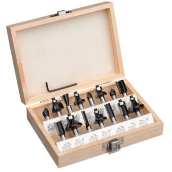 Einhell Set glodalica 8 mm 15 kom u drvenoj kutiji Pribor za glodalice TC-RO 1155 TE-RO 1255 49757291