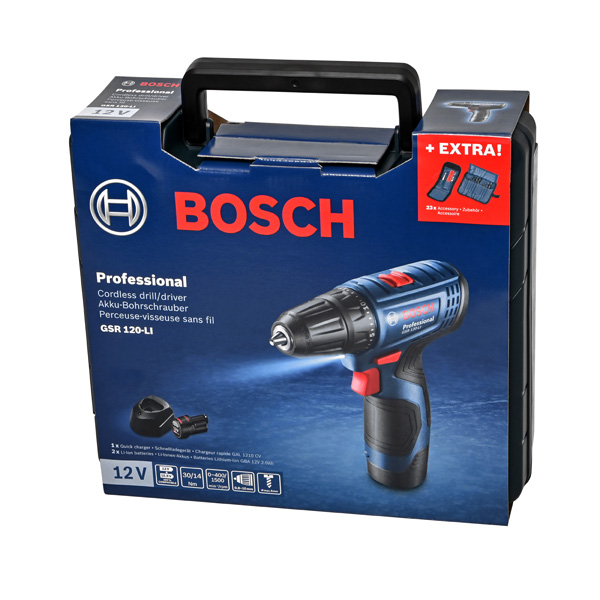 Bosch Akumulatorska bušilica-odvrtač GSR 120-LI Professional +23-delni set bitova 06019G8002